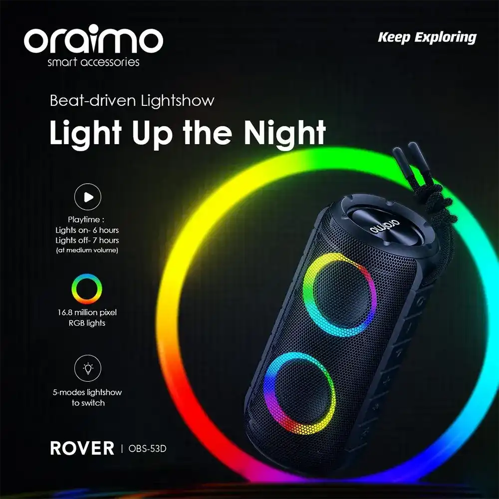 Portable Speaker Bluetooth Oraimo Rover, Rechargeable, RGB Light, Black, OBS-53D