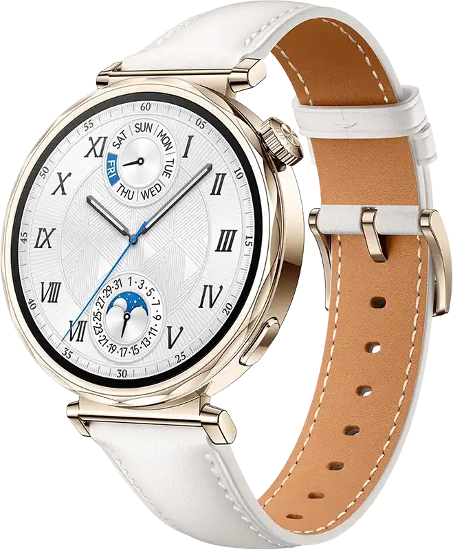 Huawei Watch GT 5 Smart Watch, 41mm, AMOLED Display, Bluetooth, Water Resistant, White Plated Leather Strap, JNA-B19