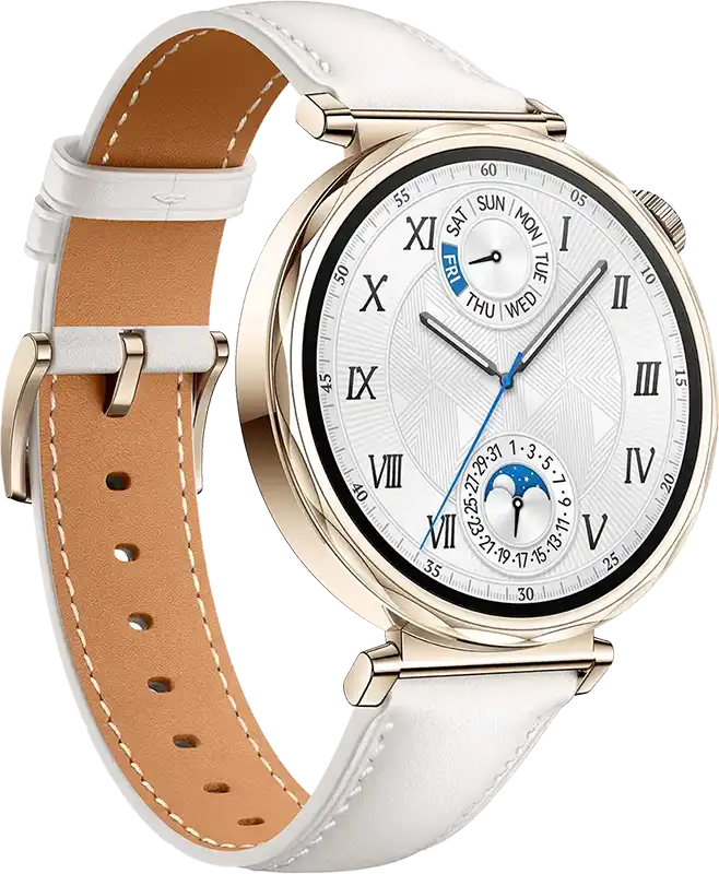 Huawei Watch GT 5 Smart Watch, 41mm, AMOLED Display, Bluetooth, Water Resistant, White Plated Leather Strap, JNA-B19