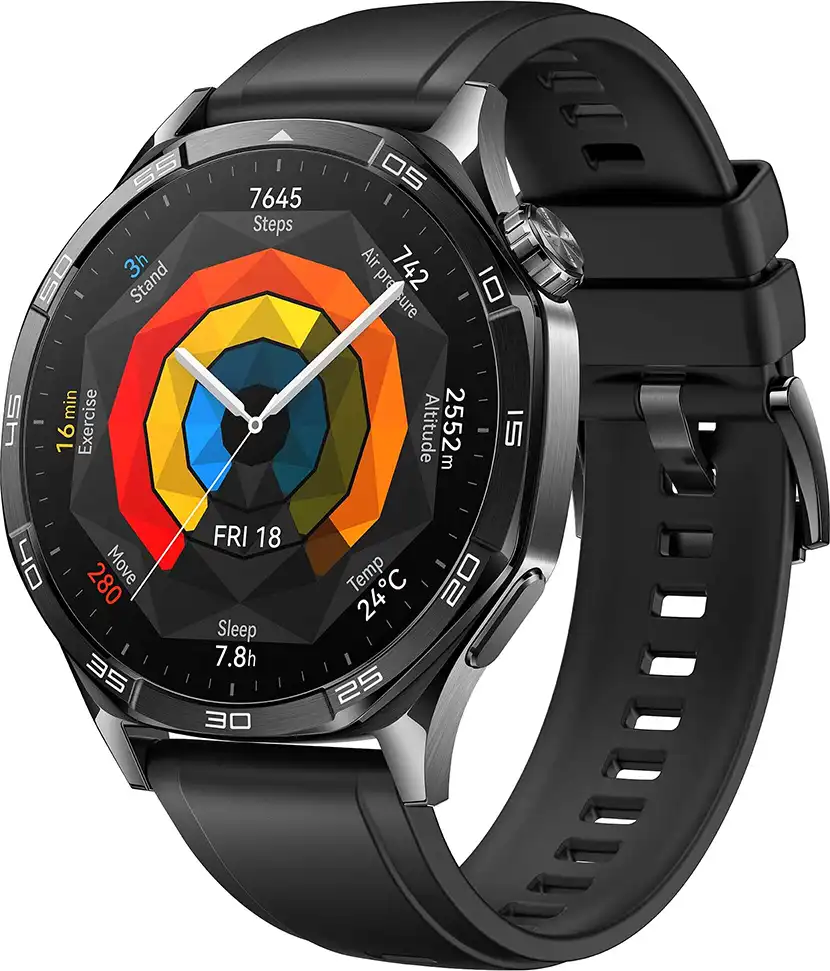 Huawei Watch GT 5 Smart Watch, 46mm, AMOLED Screen, Bluetooth, Water Resistant, Black Fluoroelastomer Strap, VLI-B19