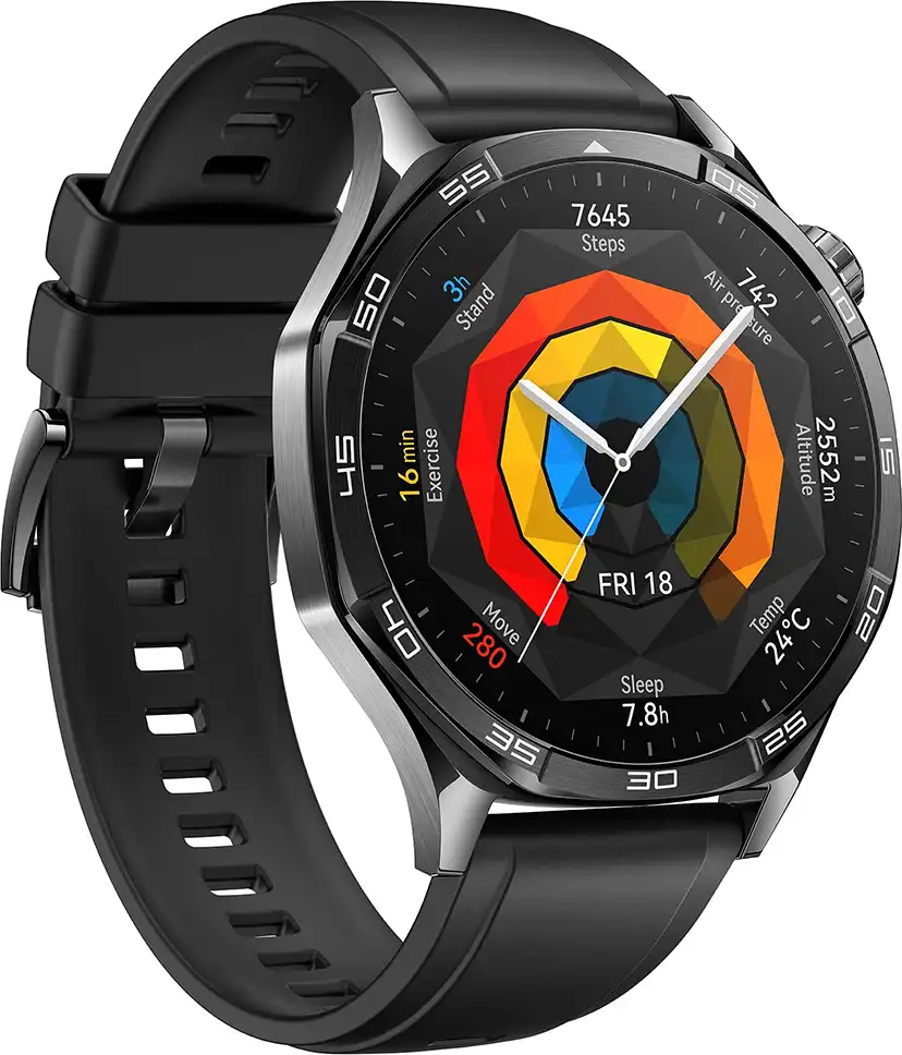 Huawei Watch GT 5 Smart Watch, 46mm, AMOLED Screen, Bluetooth, Water Resistant, Black Fluoroelastomer Strap, VLI-B19