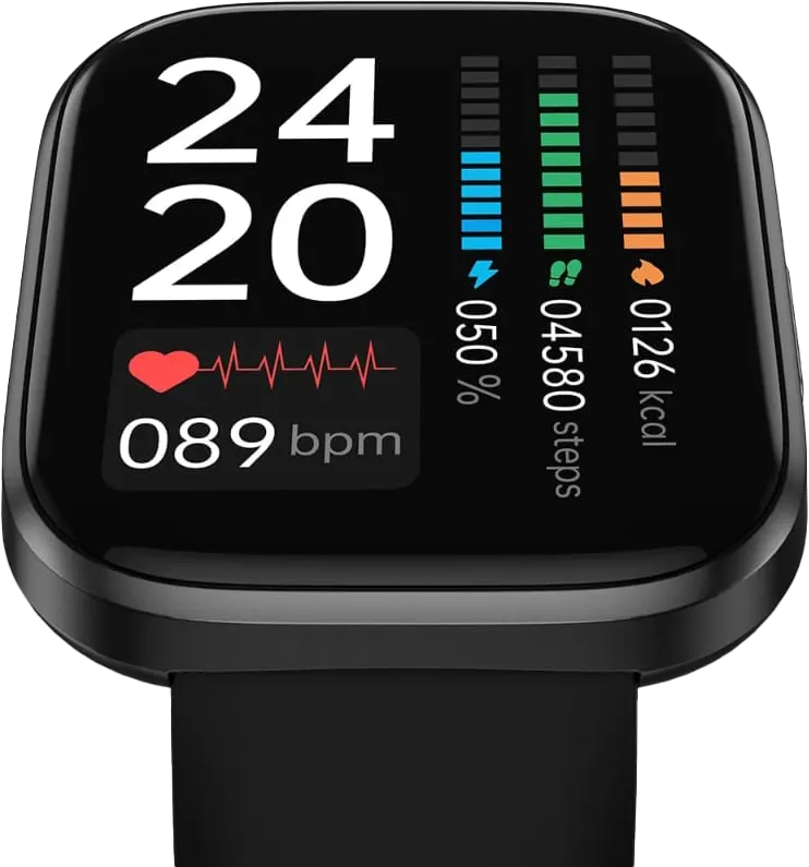 ساعة بادي الذكية برايم V6، شاشة لمس LCD مقاس 1.96 بوصة، بلوتوث V5.0، مقاومة للماء IPX7، بطارية 300 مللي أمبير، سوار مطاطي، لون أسود