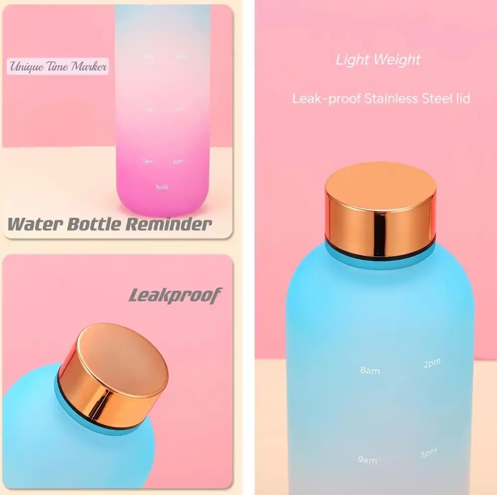 Plastic Sports Water Bottle 1 Liter, With  Stainless Steel Lid, 4271