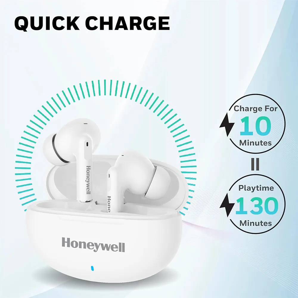 Honeywell Wireless Earphones, Bluetooth 5.3, IPX4 Water Resistant, 26 Hours Playtime, Fast Charging, White, V1200