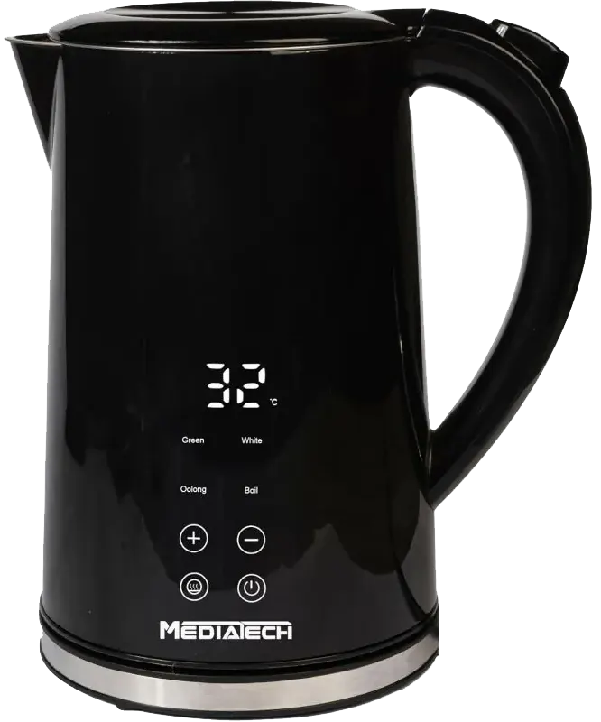 MediaTech Smart Water Kettle , 1.7L , 2200W , Digital Touch Screen , Black , MT-KDS001
