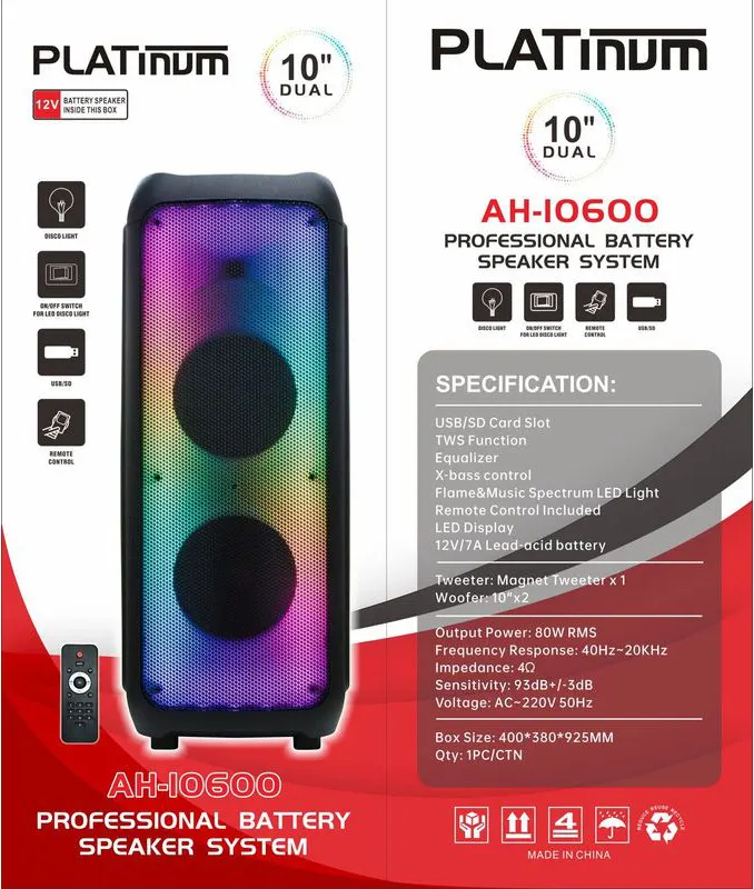 Platinum Subwoofer Speakers, Bluetooth, USB Port, LED Lighting, Digital Display, Black, AH-10600