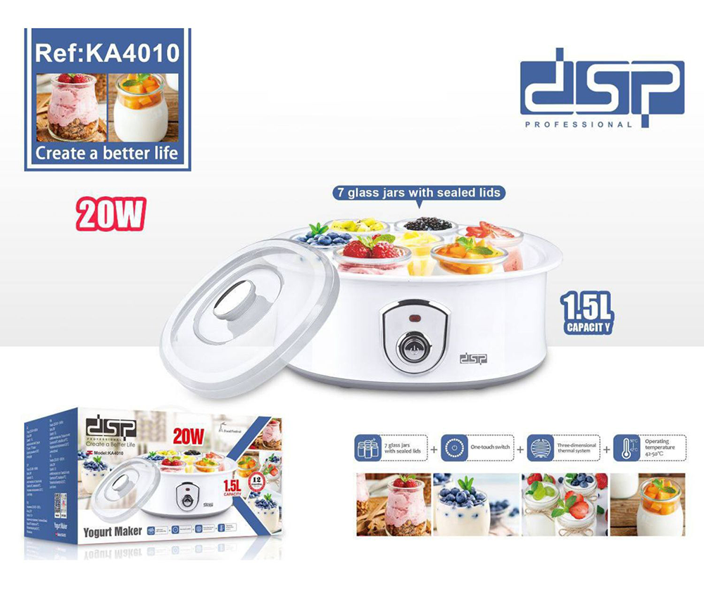 ماكينة تحضير زبادي دي اس بي ، 8 كوب ، 1.5 لتر ، 20 وات ، أبيض ، KA4010