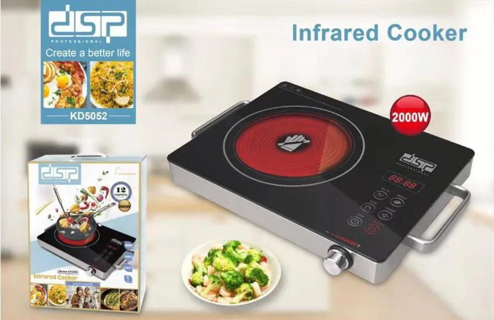 بوتجاز مسطح كهربائي دي اس بي، 1 عين، 2000 وات، يعمل باللمس، سطح زجاجي، أسود، KD 5052