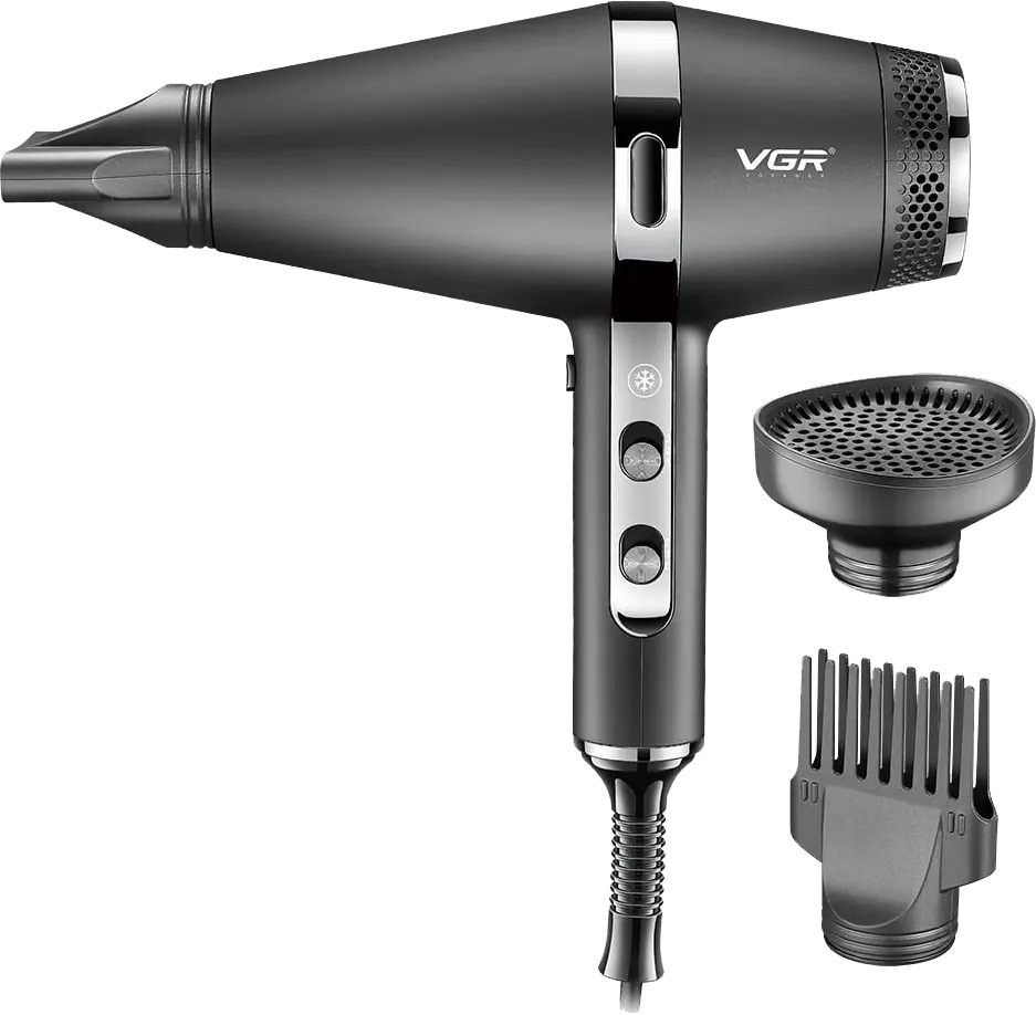 Hair Dryer VGR, 1800-2200 Watt, 3 Heat Settings, 2 Speeds, Black, V-451