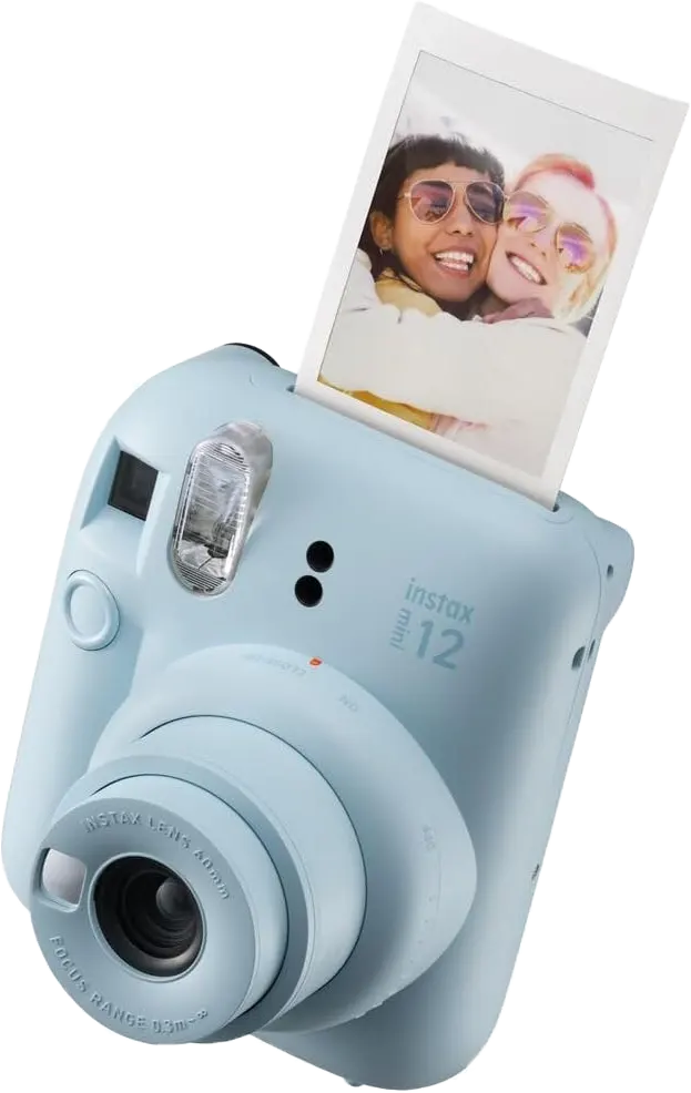 Fujifilm Instax Mini 12 Instant Camera, 60mm, Auto Film Eject, Built-in Flash, Pastel Blue