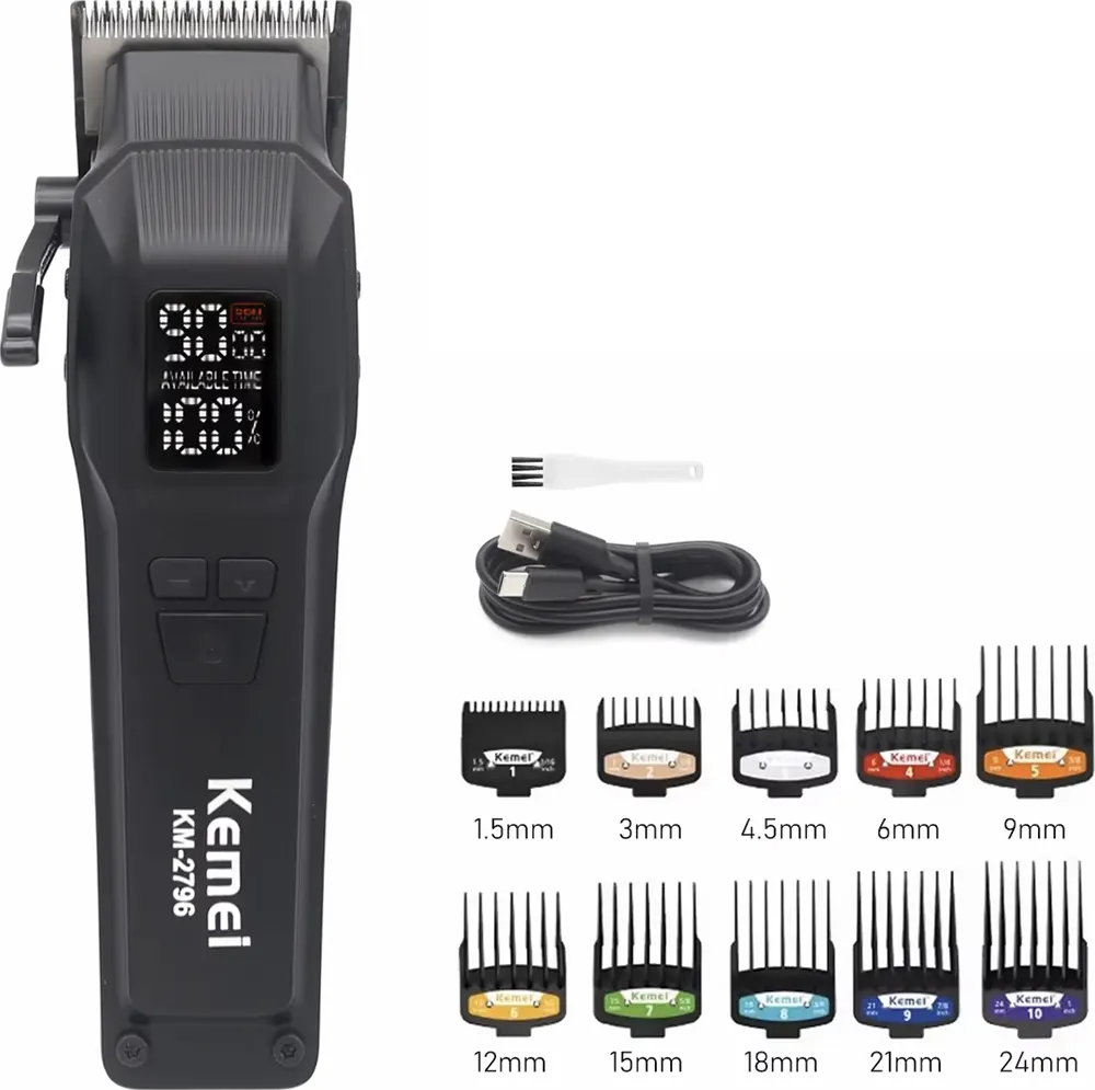 ماكينة حلاقة كهرباء كيمي رجالي ، لقص الشعر والدقن ، شاشة ال اي دي ،  قابلة للشحن ، أسود ، KM-2796