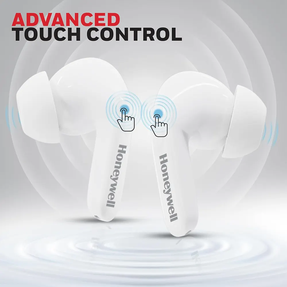 Honeywell Wireless Earbuds, Bluetooth 5.3, PX4 Water Resistant, 50-Hour Playtime, Noise Cancelling, White, P2100