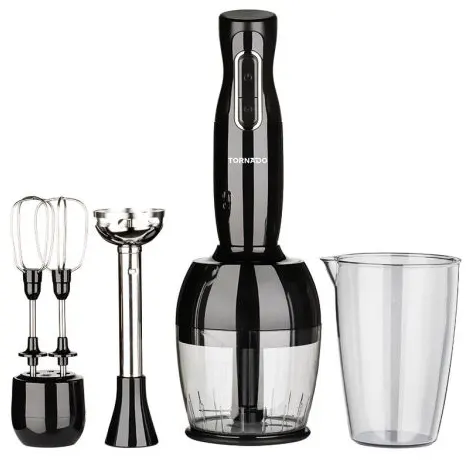 Tornado Hand Blender, 1000 Watt, 2 Speeds, Chopper and Egg Beater, Black, THB.1000MC