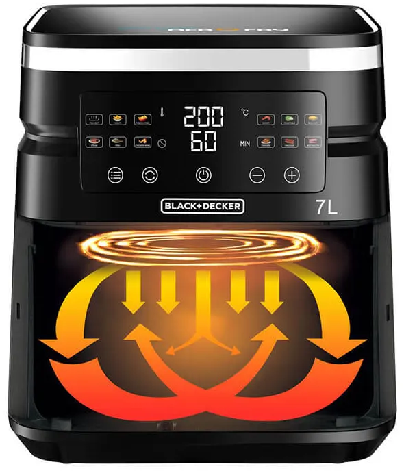 قلاية هوائية بلاك اند ديكر 12×1 ، 1800 وات ، 7 لتر ، شاشة ديجيتال تعمل باللمس ، أسود ، AF7010 ، (ضمان انسيا) (ضمان الوكيل)