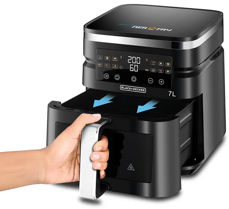 قلاية هوائية بلاك اند ديكر 12×1 ، 1800 وات ، 7 لتر ، شاشة ديجيتال تعمل باللمس ، أسود ، AF7010 ، (ضمان انسيا) (ضمان الوكيل)