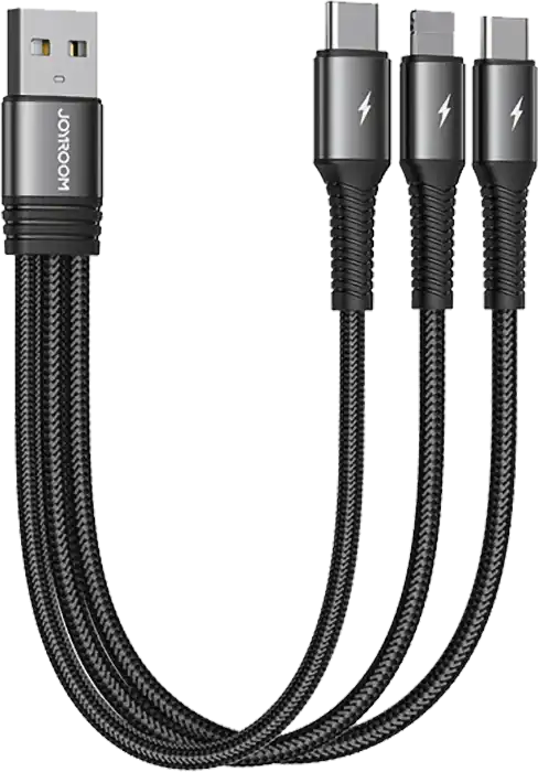 كابل شحن موبايل سريع 3 في 1من جوي روم، 15 سم، أسود S-01530G11