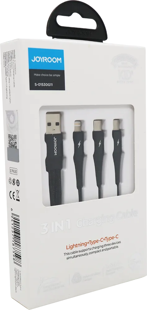 كابل شحن موبايل سريع 3 في 1من جوي روم، 15 سم، أسود S-01530G11