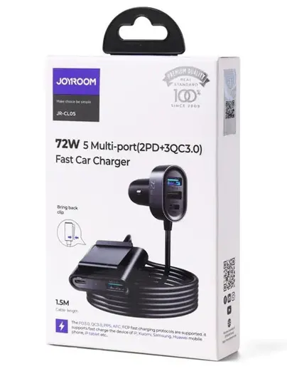 Joyroom Car Charger, Fast Charging, 78W, Multi-Port, Cable Length 1.5m, Black, JR-CL05