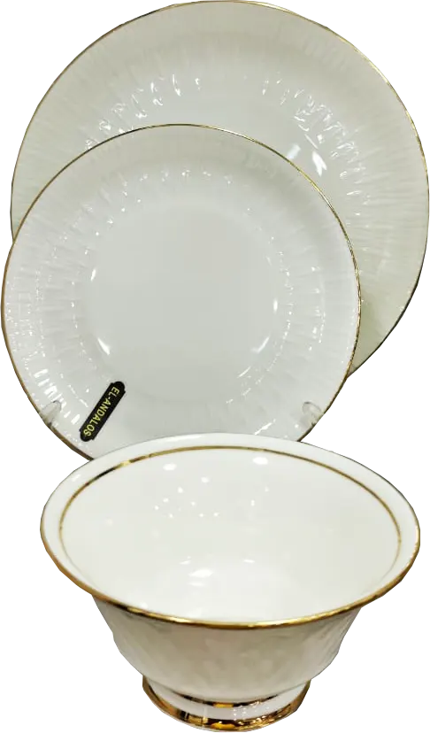 Punchina L-Andalus Dinner Set, 28 Pieces, Round Ribbed, White, 3983