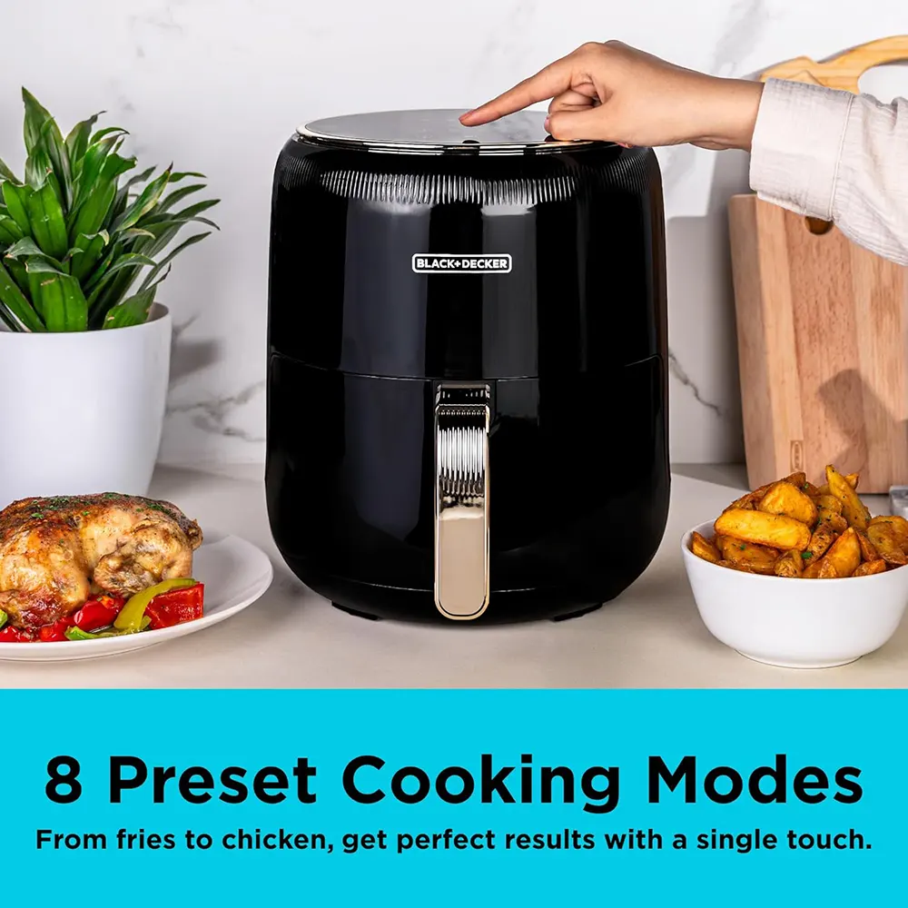 قلاية هوائية بلاك اند ديكر 8×1، 1500 وات ، 4.5 لتر ، شاشة ديجيتال تعمل باللمس ، أسود ، AF4510 ، (ضمان انسيا) (ضمان الوكيل)