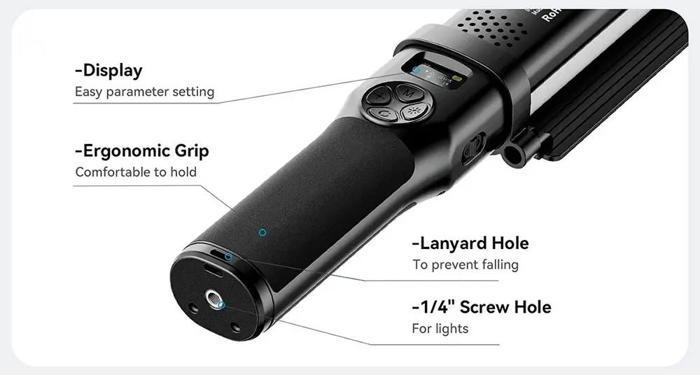 عصا اضاءة تصوير VL360 اولانزي ،38 واط، شاشة LCD، اضاءة RGB، منفذ شحن TYPE-C، مروحة تبريد، L058GBB2