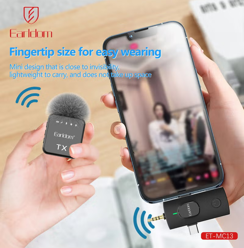 Earldom 3-in-1 Wireless Microphone, Noise Cancelling Function, Type-C Input, Black, ET-MC13