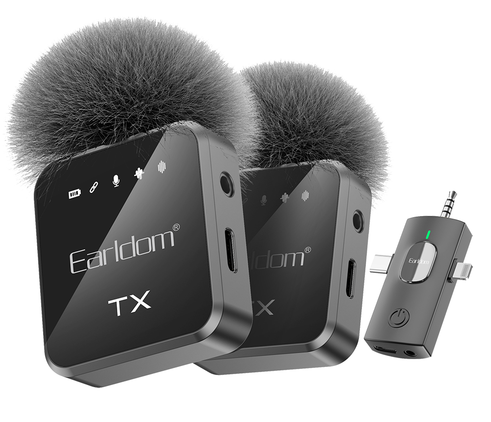 Earldom 3-in-1 Wireless Microphone, Noise Cancelling Function, Type-C Input, Black, ET-MC13