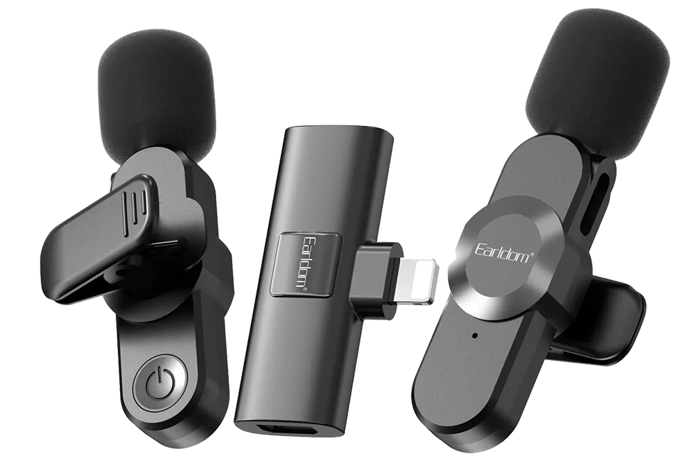 Earldom Wireless Microphone, Noise Reduction, Lightning Port, Black, ET-MC8L