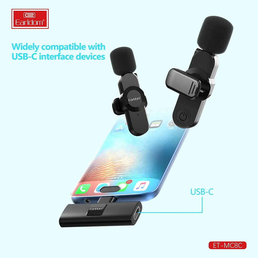 Earldom Wireless Microphone, Noise Reduction, Lightning Port, Black, ET-MC8L