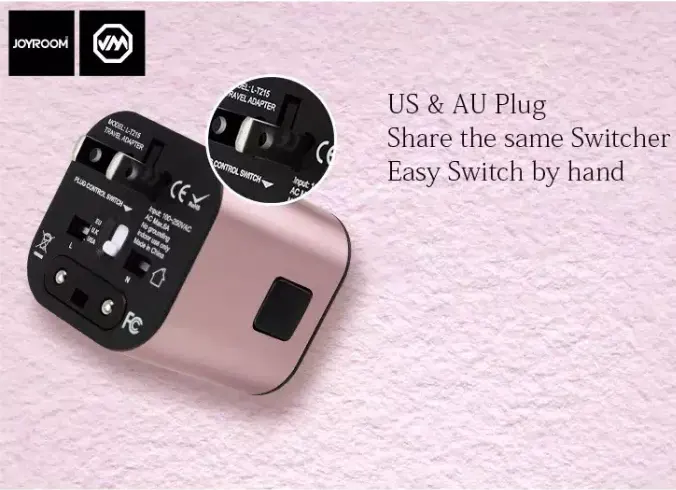 Joyroom Smart Multifunctional Charger, 3.2 Amp, Dual Charging Ports, Golden Rose, L-T215