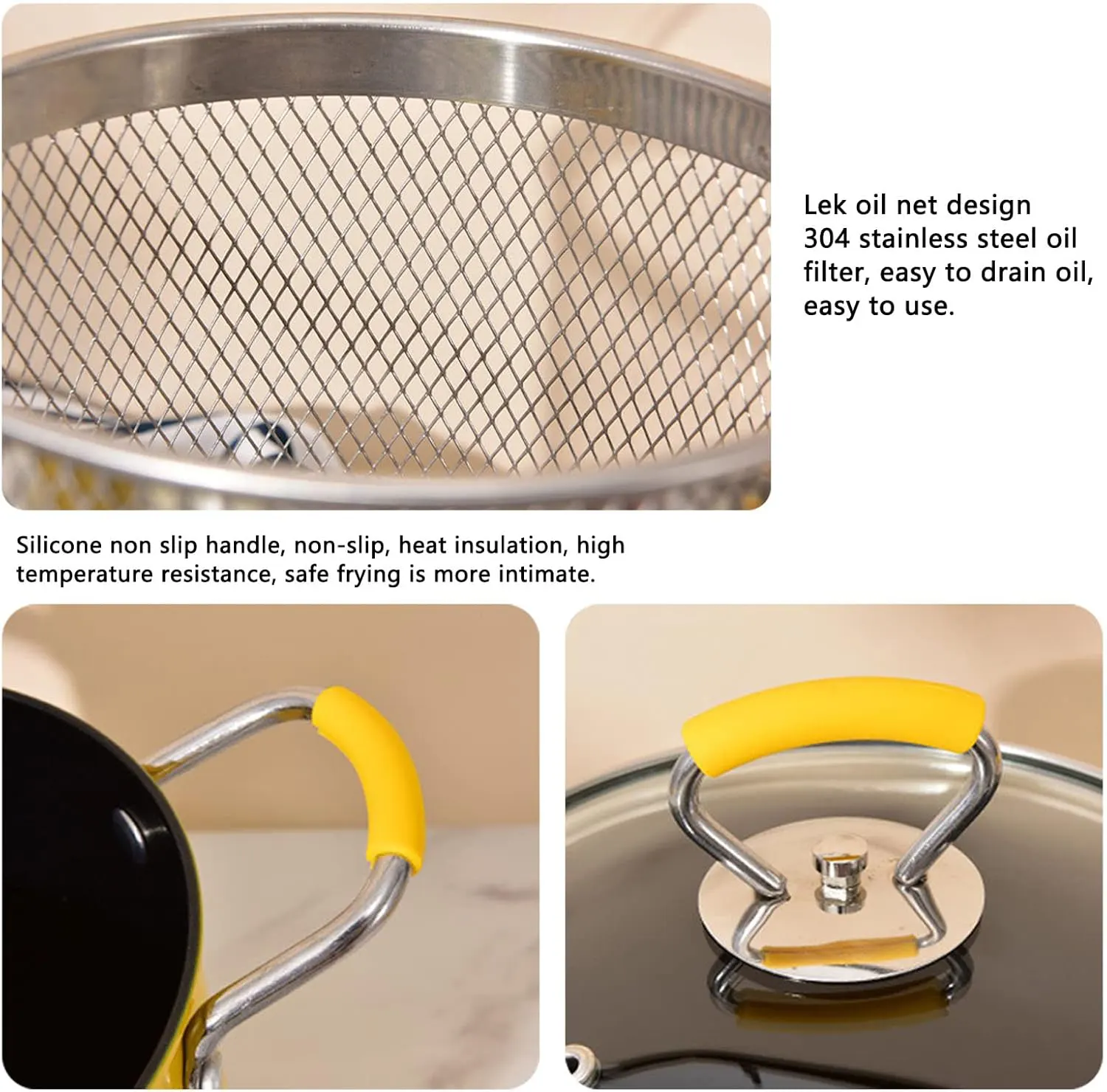 Pot With Net 3L , Pyrex Lid And Stainless Steel Handle, Yellow ,1235