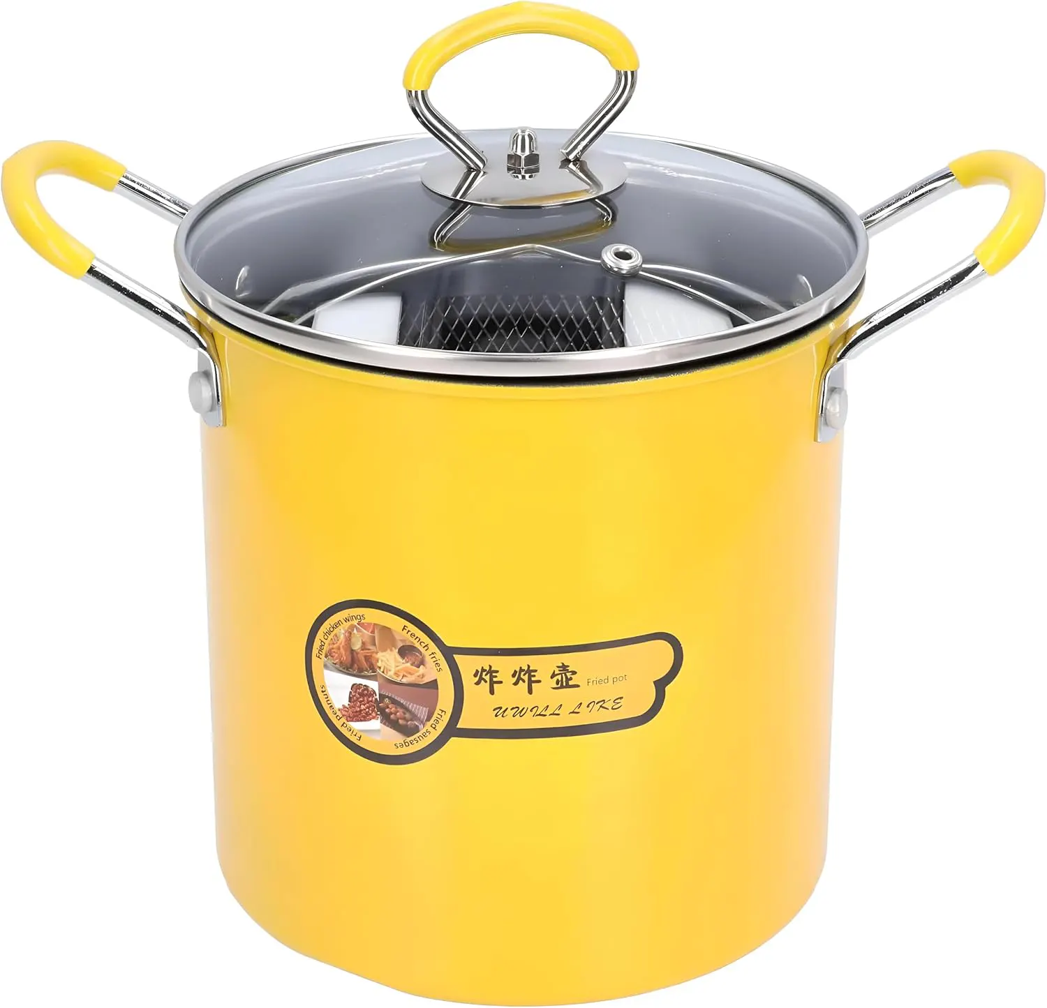 Pot With Net 3L , Pyrex Lid And Stainless Steel Handle, Yellow ,1235