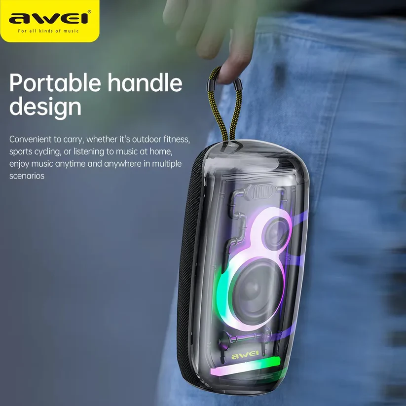 Awei Wireless Speaker, Bluetooth 5.3, 2400 mAh Battery, RGB Lighting, Waterproof, Black, KA35