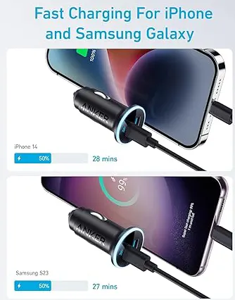 Anker 232 Fast Car Charger, Dual Charging Ports, Type-C and Type-A, 52.5W, Black, A2735