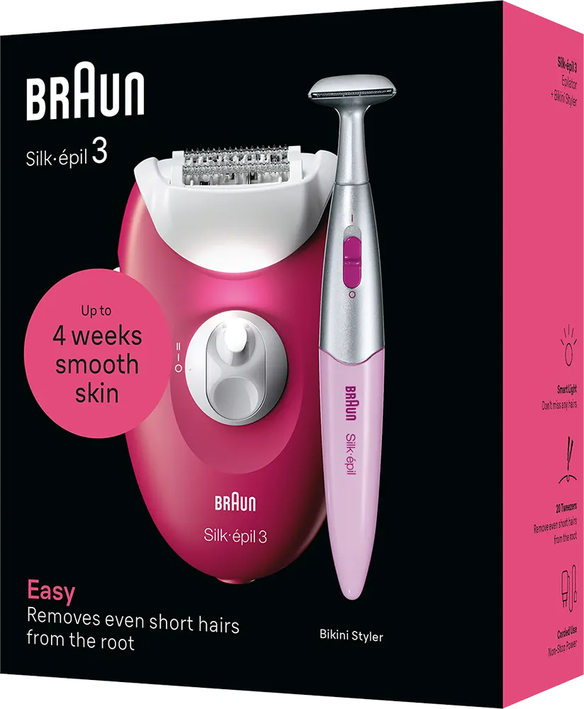 ماكينة إزالة الشعر للنساء سيلك ابيل 3 من براون، إضاءة سمارت، أبيض و وردي، SE3-202