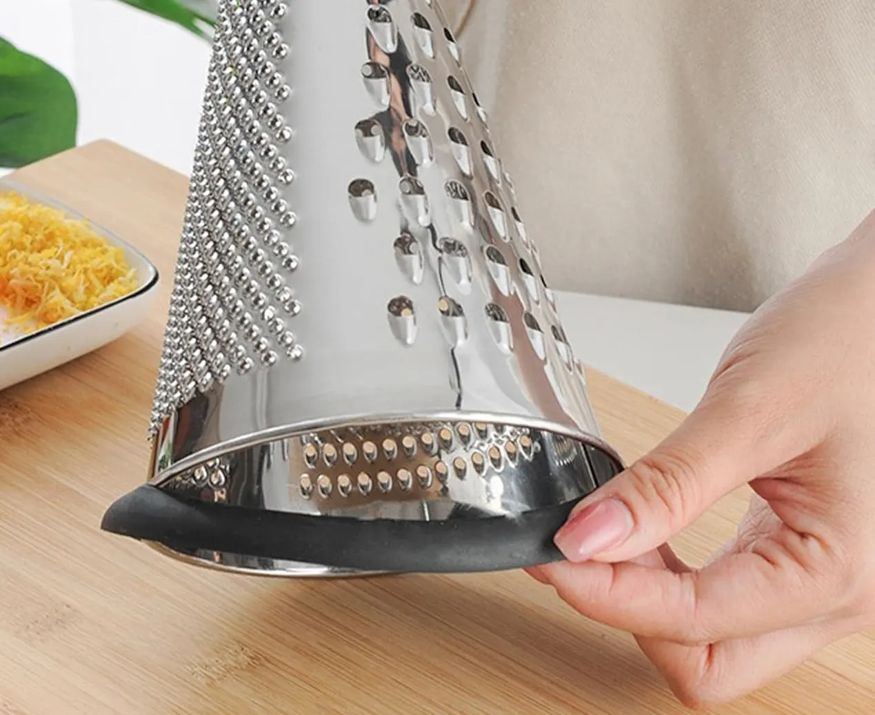 Stainless Steel Grater With Wooden Handle, Pyramid Shape, 2698