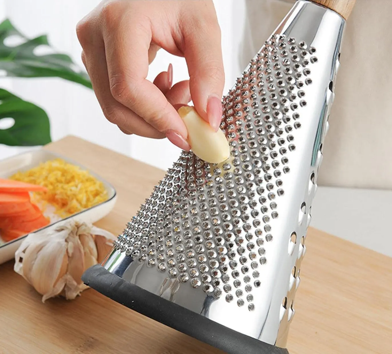 Stainless Steel Grater With Wooden Handle, Pyramid Shape, 2698