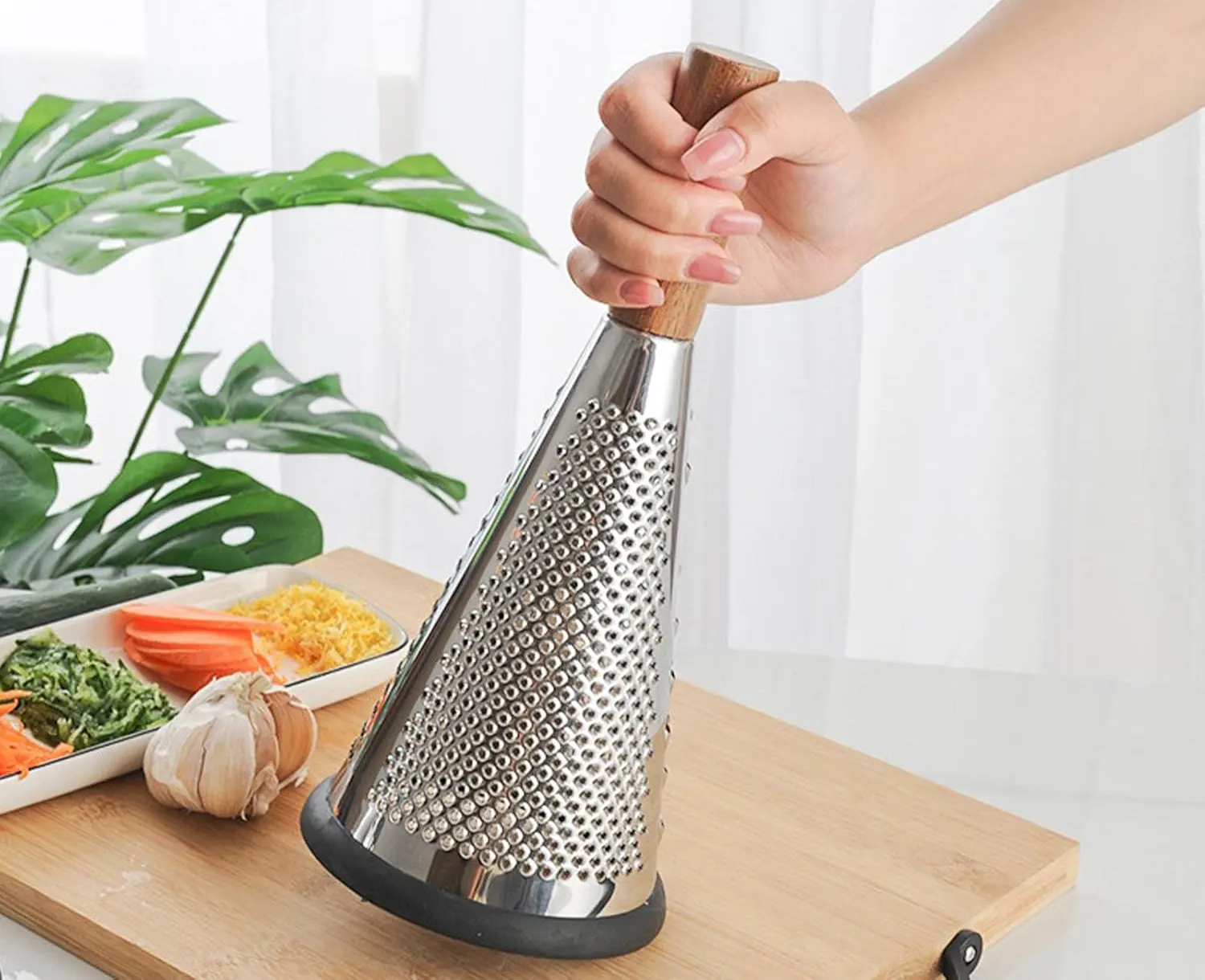 Stainless Steel Grater With Wooden Handle, Pyramid Shape, 2698