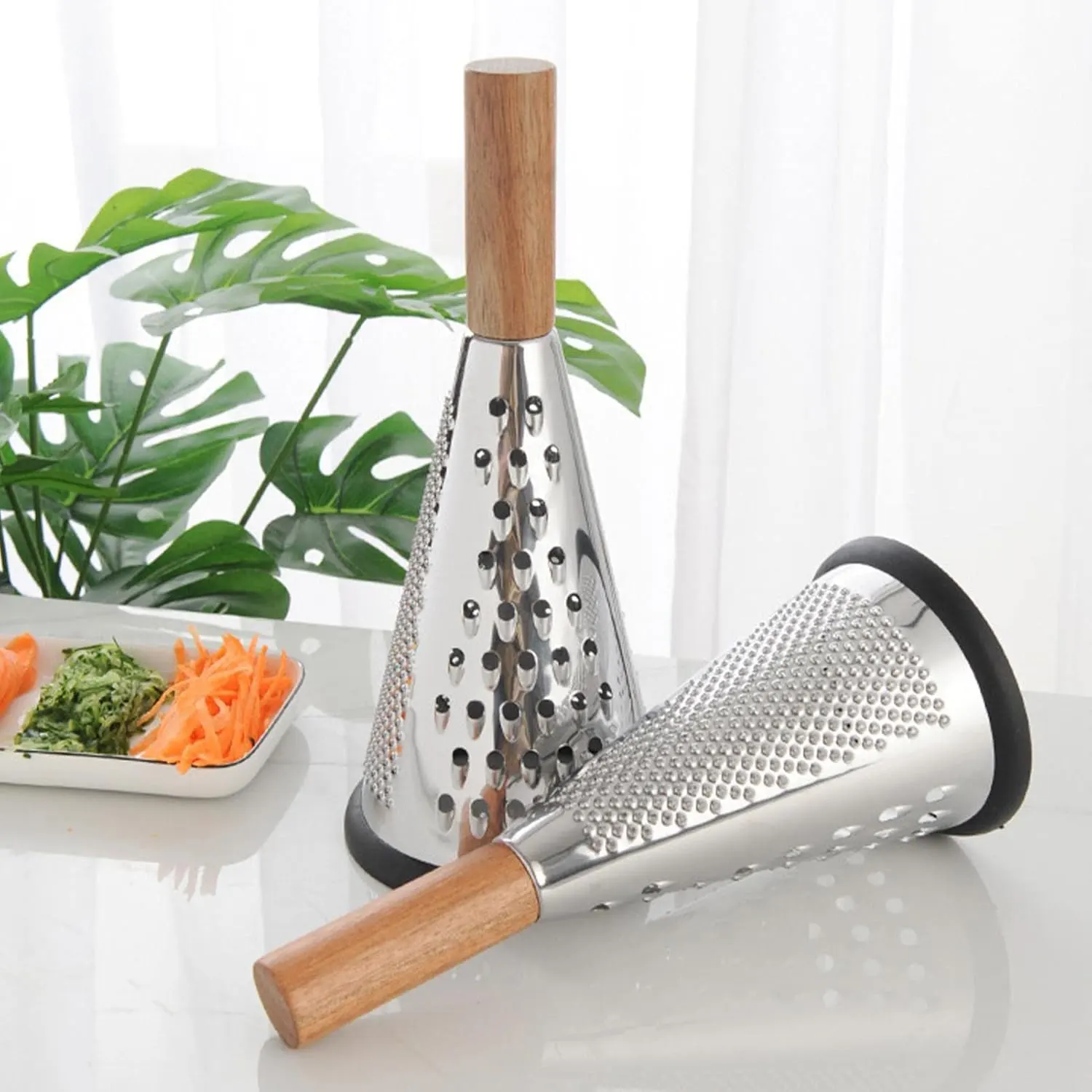 Stainless Steel Grater With Wooden Handle, Pyramid Shape, 2698