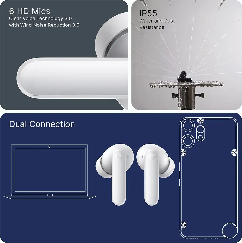 سماعات أذن نوثينج CMF Buds 2 Plus، بلوتوث V5.4، إلغاء الضوضاء النشط، مقاومة للماء، رمادي فاتح