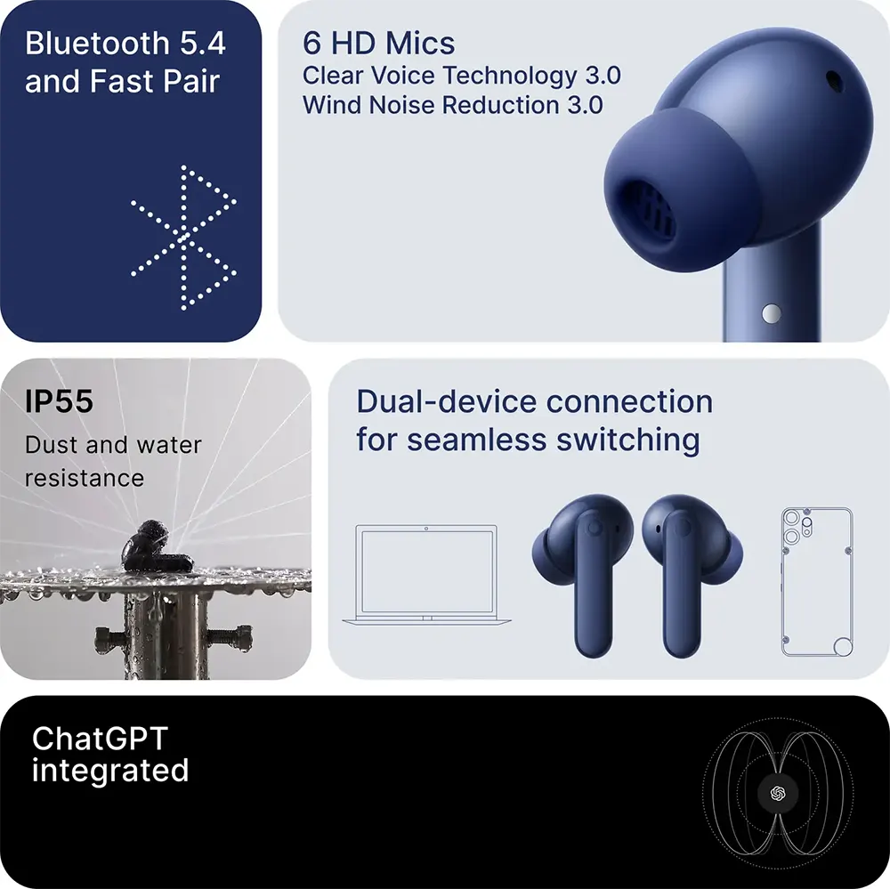 سماعات أذن نوثينج CMF Buds 2 Plus، بلوتوث V5.4، إلغاء الضوضاء النشط، مقاومة للماء، رمادي فاتح