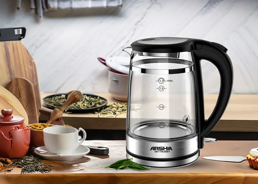 غلاية مياة كهربائية ارشيا، 2000 وات، 1.7 لتر، زجاج فاخر مزدوج، اسود*سيلفر،GK116-2961