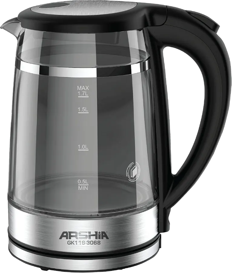 غلاية مياة كهربائية ارشيا، 2000 وات، 1.7 لتر، زجاج مزدوج، اسود*سيلفر،GK116-3068