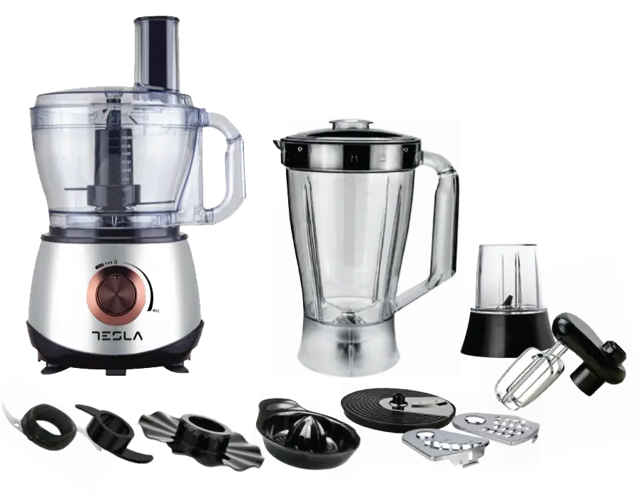 Tesla Food Processor, 800 Watts, 2 Liter Bowl, 34 Functions, Stainless Steel Body, Silver , TSL-FP100