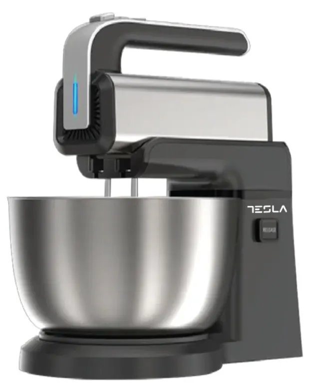 Tesla Egg Beater with Kneader, 300 Watts , 3 Liters , 5 Speeds - Turbo , Silver , TSL-SM700