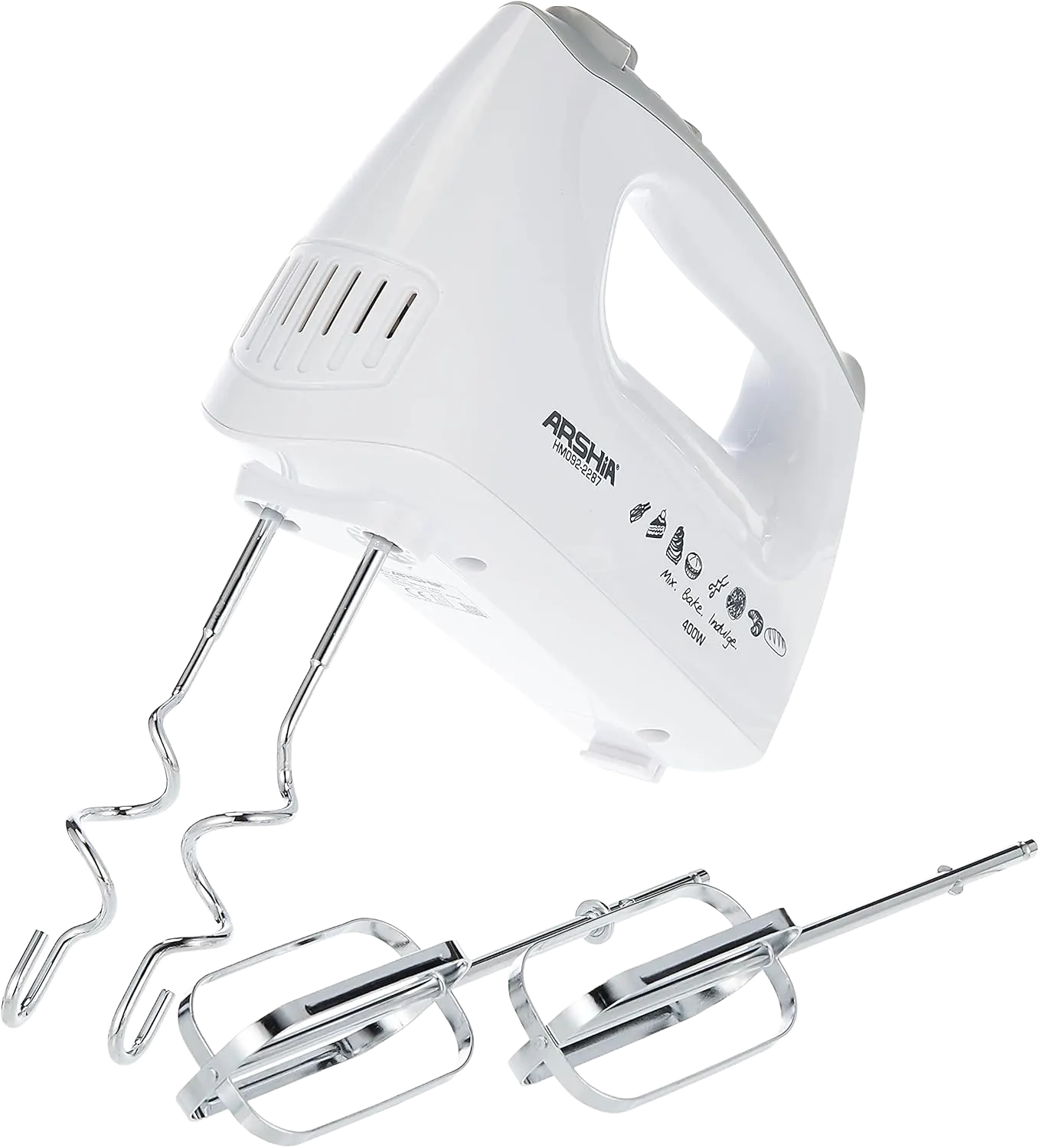 Arshia Electric Egg Beater, 400 Watts, 5 Speeds, White, HM 092-2287