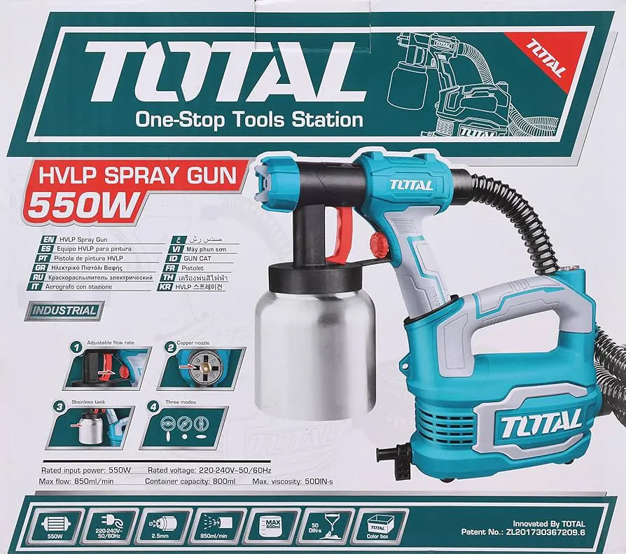 مسدس رش دوكو توتال تولز ، 550 وات ، علبة معدن 800 مللي ، ازرق ، TT5006-2