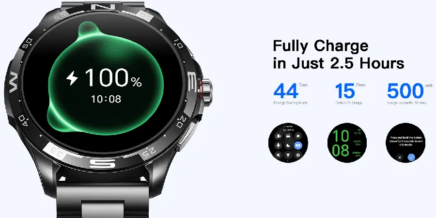 ساعة كيسليكت Actor Leading الذكية، شاشة LTPO مقاس 1.6 بوصة، تدعم gps، بلوتوث 5.3، مقاومة للماء 5 ATM، أسود