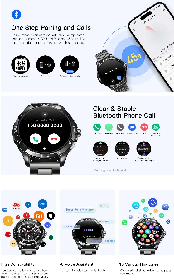 ساعة كيسليكت Actor Leading الذكية، شاشة LTPO مقاس 1.6 بوصة، تدعم gps، بلوتوث 5.3، مقاومة للماء 5 ATM، أسود