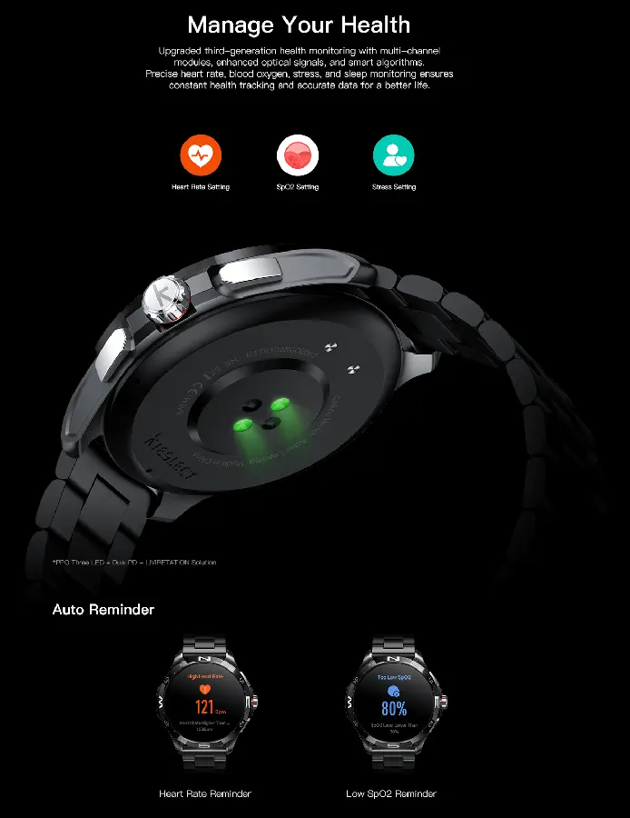 ساعة كيسليكت Actor Leading الذكية، شاشة LTPO مقاس 1.6 بوصة، تدعم gps، بلوتوث 5.3، مقاومة للماء 5 ATM، أسود